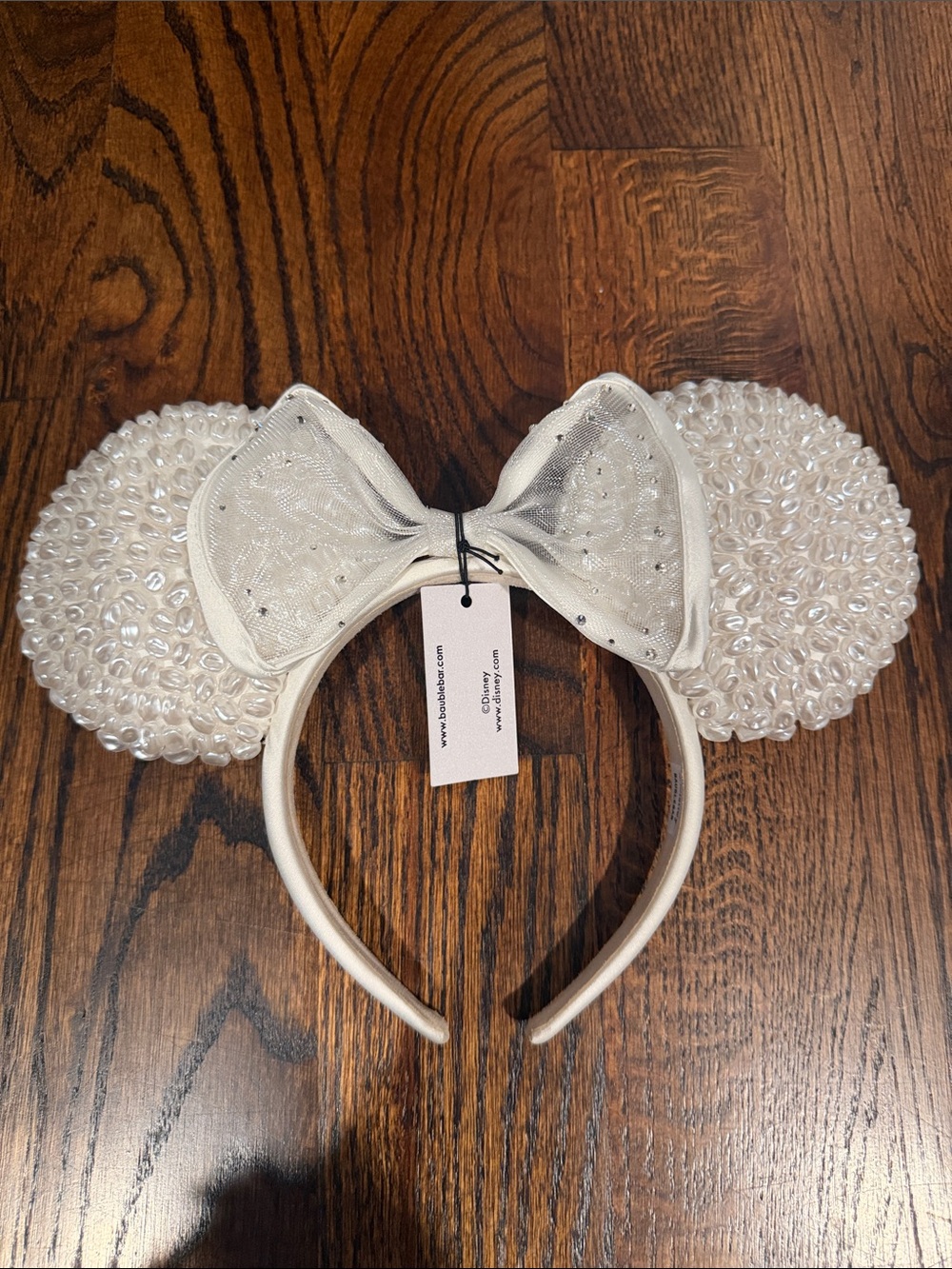 Disney White Beaded Minnie Ear Headband with Bow